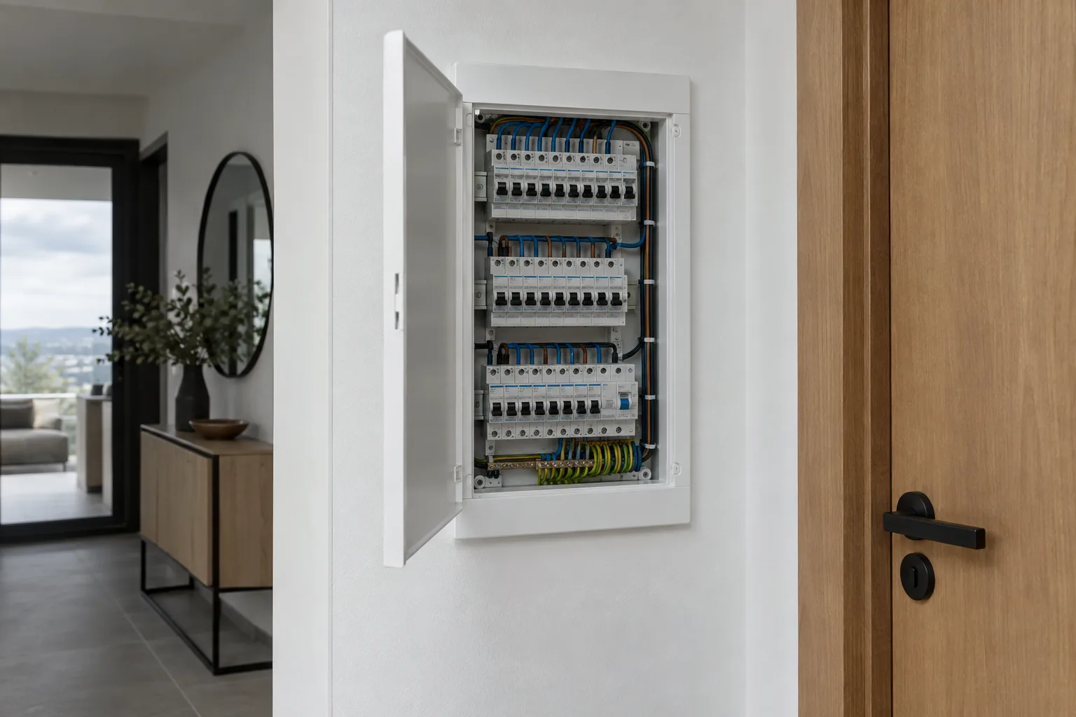 Cuadro eléctrico nuevo con los automáticos alineados y el cableado peinado