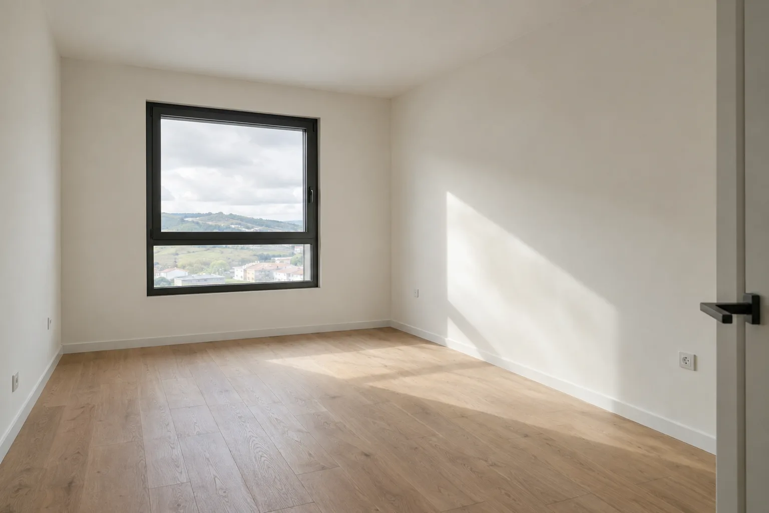Habitacion con las paredes recién alisadas y pintadas en blanco roto